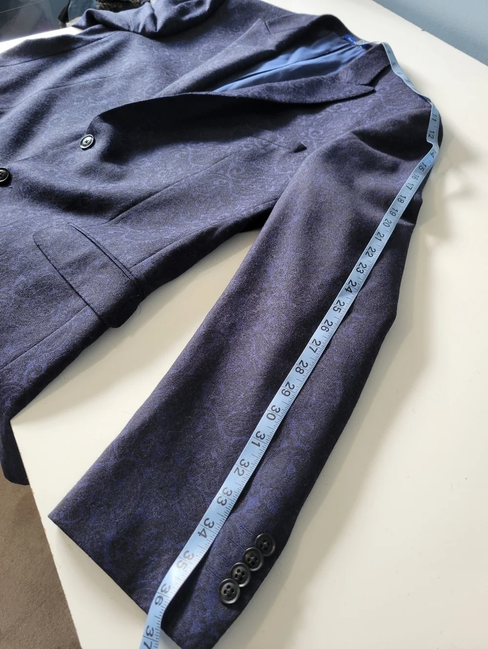 Paul Betenly Mens Wool Cashmere Paisley Blazer Blue Navy 46L